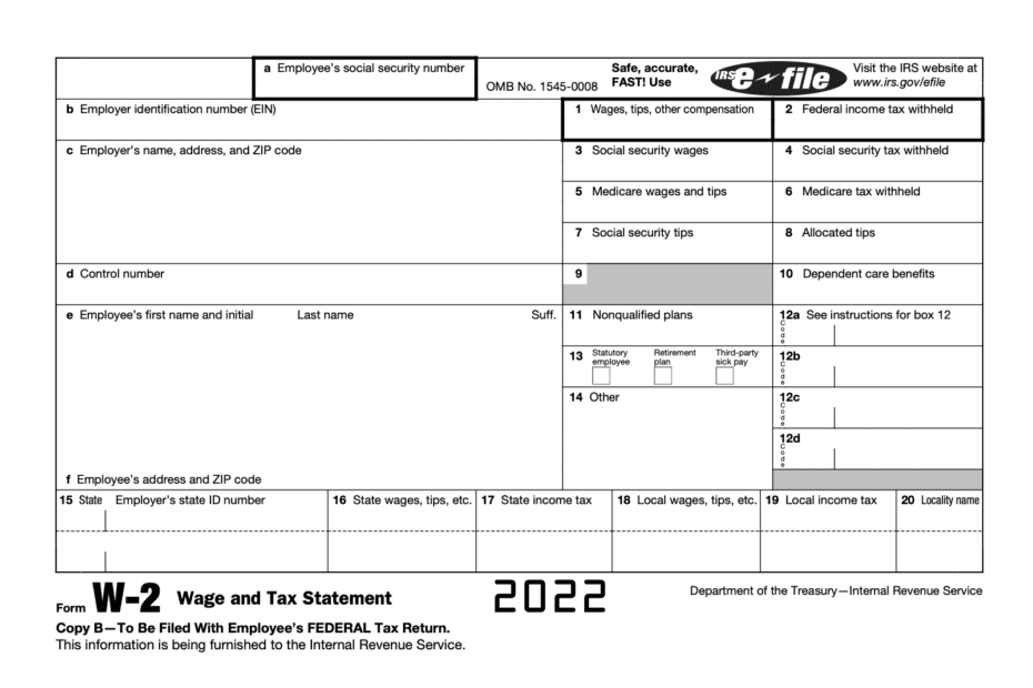 W2 Wage and Tax Statement 2022